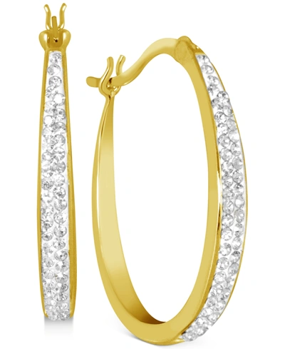 Shop Essentials Crystal Tapered Hoop Earrings In Silver-plate, 1.2" In Gold