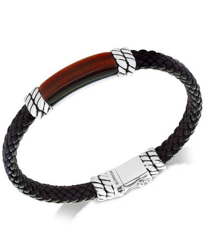 Effy Collection Effy Men's Tiger's Eye Brown Leather Bracelet In Sterling Silver In Silver