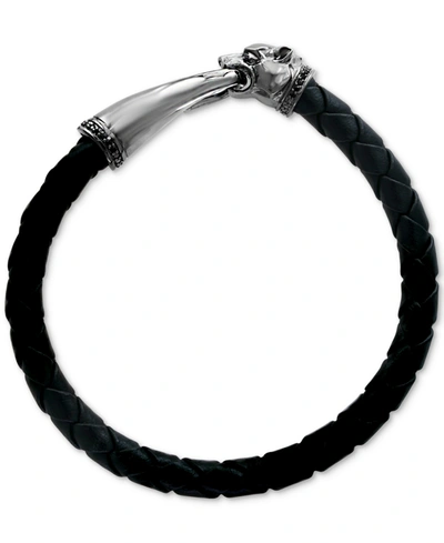 Shop Effy Collection Effy Men's Leather Panther Bracelet In Sterling Silver