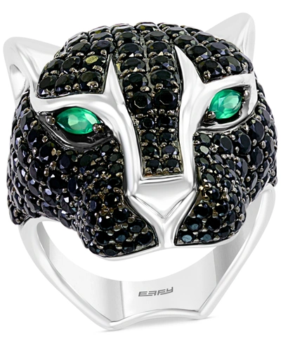 Shop Effy Collection Effy Men's Black Spinel And Green Onyx Panther Ring In Sterling Silver
