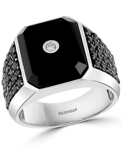 Shop Effy Collection Effy Men's Onyx, Black Spinel & Diamond (1/20 Ct. T.w.) Ring In Sterling Silver