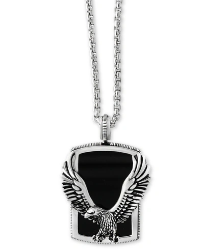 Shop Effy Collection Effy Men's Onyx (31 X 20mm) Eagle Pendant Necklace In Sterling Silver