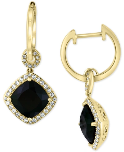 Shop Effy Collection Effy Diamond (1/3 Ct. T.w.) & Onyx (10mm) Drop Earrings In 14k Gold In Yellow Gold