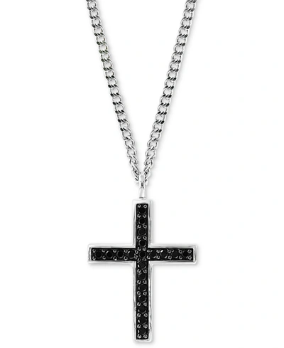 Shop Effy Collection Effy Men's Black Spinel Cross Pendant Necklace 22" In Sterling Silver