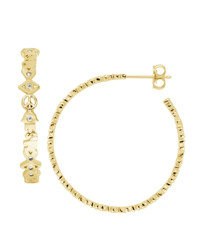 Shop Essentials Good Luck Symbols C Hoop Earring With Cubic Zirconia Accents Gold Plated