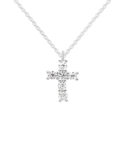 Shop Essentials Cubic Zirconia Cross Silver Plated Necklace In Gift Card Box