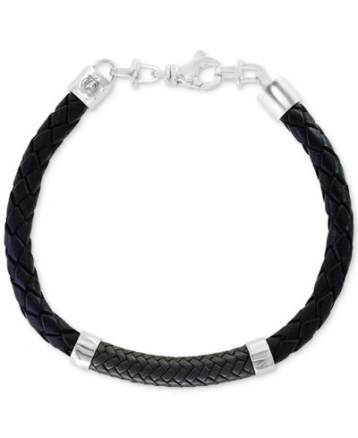 Shop Effy Collection Effy Men's Leather Bracelet In Sterling Silver
