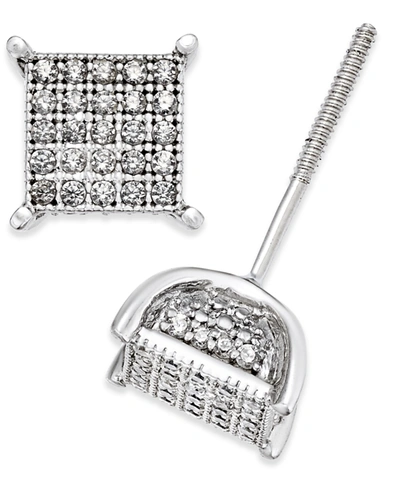 Macy's Men's Diamond Square Cluster Stud Earrings (1/4 Ct. T.w.) In Sterling Silver In Silver