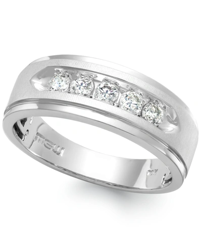 Shop Macy's Men's Five-stone Diamond Ring In 10k White Gold (1/2 Ct. T.w.)