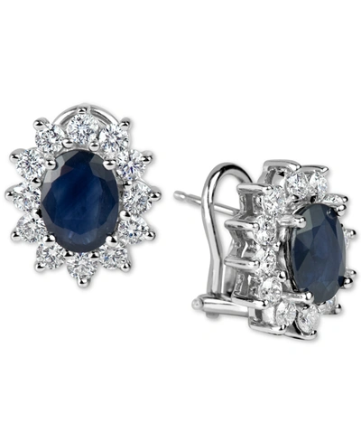 Macy's Sapphire (3 Ct. T.w.) And Diamond (1-1/5 Ct. T.w.) Earrings In 14k White Gold In White Gold