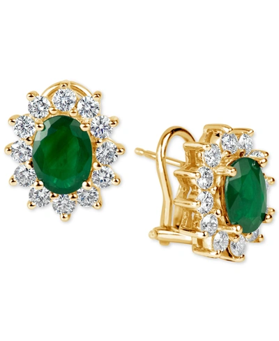 Shop Macy's Emerald (2-1/5 Ct. T.w.) And Diamond (1-1/5 Ct. T.w.) Earrings In 14k Gold In Yellow Gold