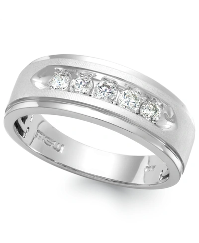 Shop Macy's Men's Five-stone Diamond Ring In 10k White Gold (1/4 Ct. T.w.)