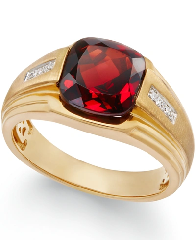 Shop Macy's Men's Garnet (5 Ct. T.w.) And Diamond Accent Ring In 10k Gold In Yellow Gold