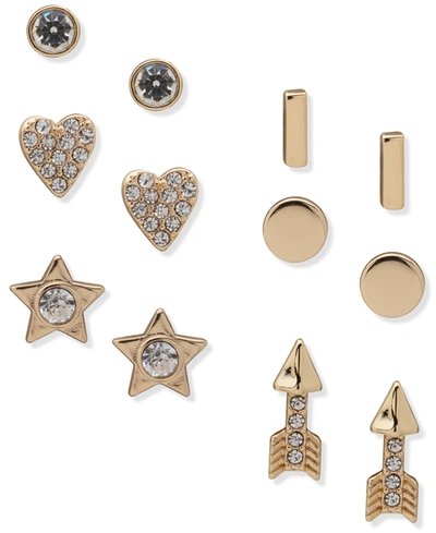 Shop Dkny Gold-tone 6-pc. Set Crystal Heart, Star & Arrow Stud Earrings