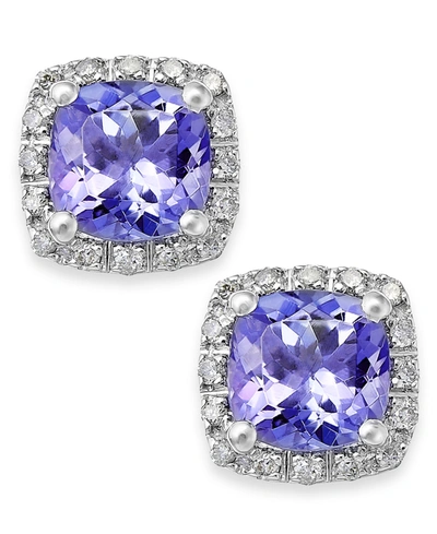 Shop Macy's Tanzanite (1-5/8 Ct. T.w.) And Diamond (1/8 Ct. T.w.) Square Stud Earrings In 14k White Gold