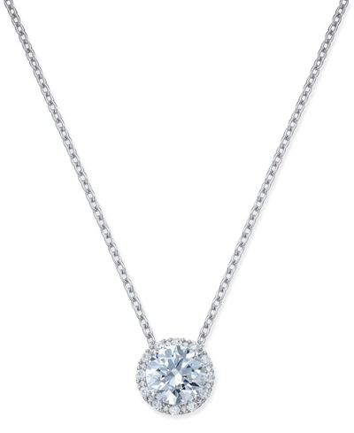Arabella Cubic Zirconia Halo Pendant Necklace In Sterling Silver In Silver