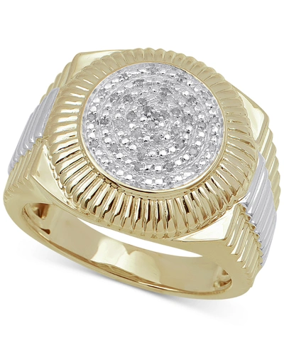 Shop Macy's Men's Diamond Two-tone Circle Cluster Style Ring (1/10 Ct. T.w.) In 18k Gold-plate Sterling Silver ( In Gold Over Silver