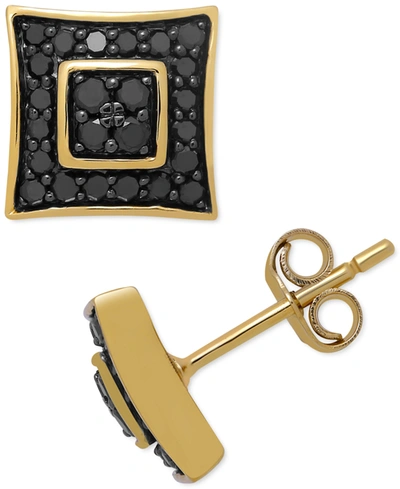 Macy's Men's Black Diamond Cluster Stud Earrings (1/2 Ct. T.w.) In 18k Gold-plated Sterling Silver In Silver