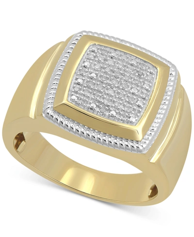 Shop Macy's Men's Diamond Cluster Style Ring (1/10 Ct. T.w.) In 18k Gold-plated Sterling Silver In Gold Over Silver