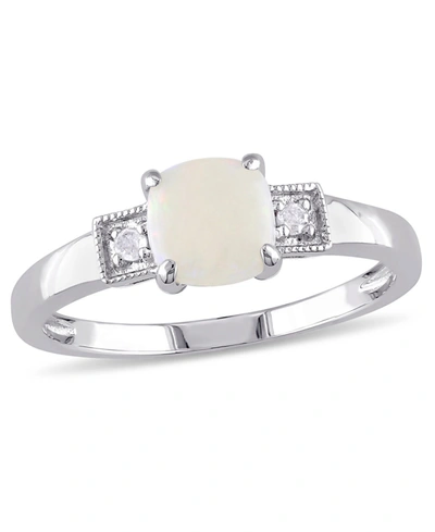Shop Macy's Opal (1/2 Ct. T.w.) And Diamond Accent 3 - Sterling Silver, Stone Ring In White