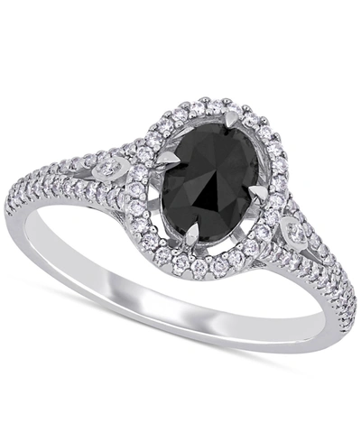 Macy's Diamond Oval Black Halo Engagement Ring (1 Ct. T.w.) In 14k White Gold In White Gold