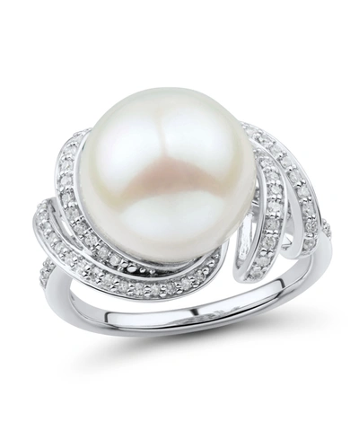 Shop Macy's White Ming Pearl (12mm) & Diamond (1/4 Ct. T.w.) Ring In 14k White Gold
