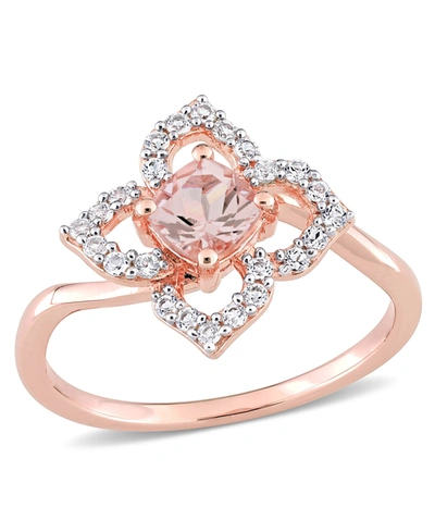 Shop Macy's Morganite (1/2 Ct. T.w.) And White Topaz (1/4 Ct. T.w.) Rose Gold Plated Silver, Floral Ring In Pink