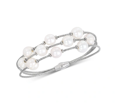 Shop Honora Cultured Freshwater Pearl (8-9mm) Bangle Bracelet In Sterling Silver