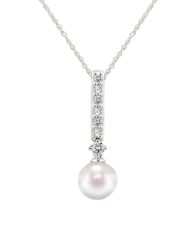 Shop Honora Cultured Freshwater Pearl 7-7.5mm And Diamond 1/5 Ct. Tw. Pendant 18" Necklace In 14k White Gold (al