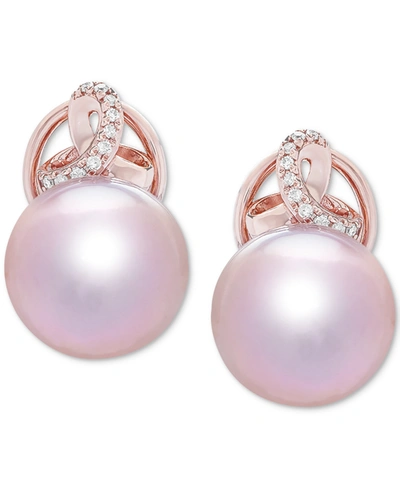Shop Honora Cultured Ming Pearl (12mm) & Diamond (1/10 Ct. T.w.) Stud Earrings In 14k Rose Gold