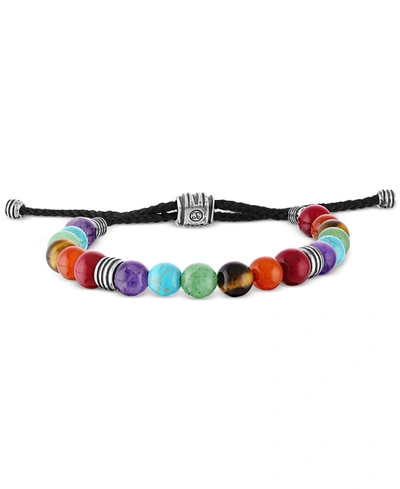 Shop Esquire Men's Jewelry Multi-color Beaded Bolo Bracelet In Sterling Silver