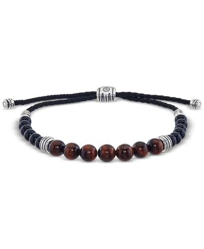 Shop Esquire Men's Jewelry Tiger's Eye (8mm) And Onyx (6mm) Beaded Bolo Bracelet In Sterling Silver, Created For Macy's