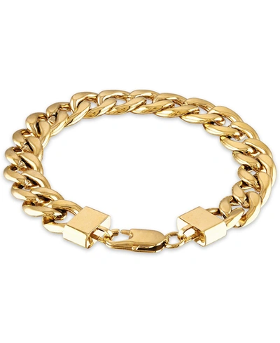 Shop Macy's Men's Cuban Link (11-3/4mm) 8 1/2" Chain Bracelet In Yellow Ip Over Stainless Steel (also In Black I In Gold-tone