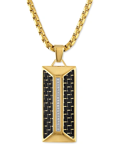 Shop Esquire Men's Jewelry Diamond Dog Tag 22" Pendant Necklace (1/10 Ct. T.w.) In Black Carbon Fiber & Gold-tone Ion-plated St