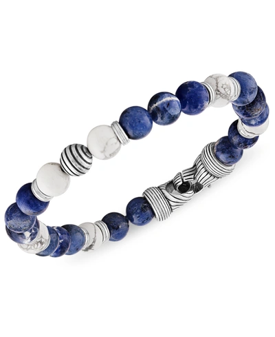 Shop Esquire Men's Jewelry Sodalite & Howlite Bead Bracelet In Sterling Silver, Created For Macy's