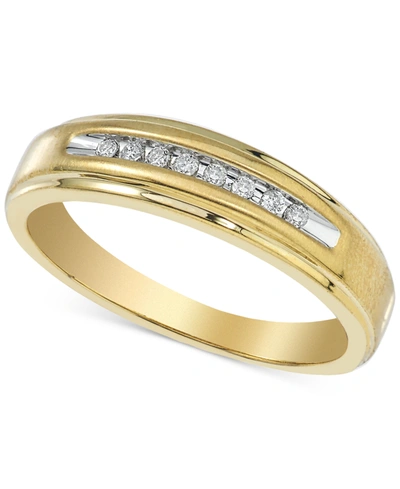Shop Macy's Men's Diamond Band (1/10 Ct. T.w.) In 10k Yellow Gold Or 10k White Gold