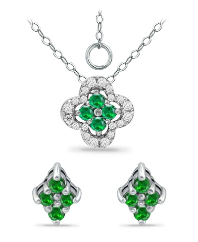 Shop Giani Bernini Created Green Quartz And Cubic Zirconia Clover Pendant And Earring Set, 3 Piece In Sterling Silver/green