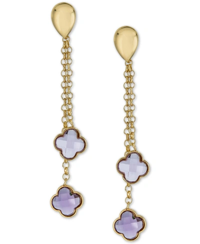 Shop Macy's Amethyst Clover Drop Earrings (5-1/10 Ct. T.w.) In Gold Over Sterling Silver (also Available In Blue In Purple