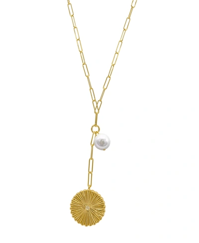 Shop Adornia Sunburst Pendant Y- Necklace With Pearl Drop In Yellow Gold-tone/white