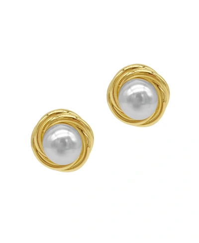 Shop Adornia Imitation Pearl Framed Earrings In Yellow Gold-tone/white