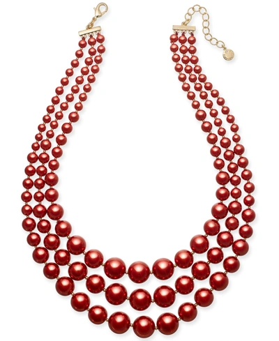 Shop Charter Club Imitation Pearl Three-row Collar Necklace, Created For Macy's In Red
