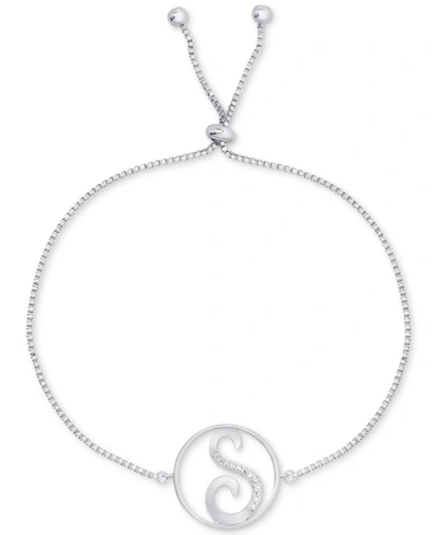 Shop Macy's Diamond Accent Initial Bolo Bracelet In Silver-plate