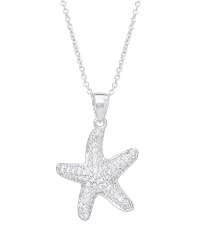Macy's Cubic Zirconia Starfish Pendant 18" Necklace In Silver Plate In Silver