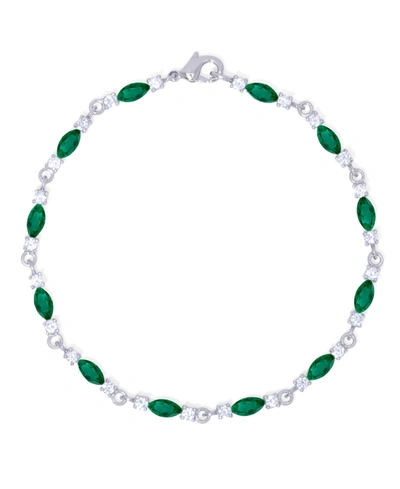 Shop Macy's Simulated Emerald/ Cubic Zirconia Marquise Bracelet In Silver Plate