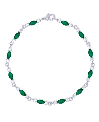Macy's Simulated Emerald/ Cubic Zirconia Marquise Bracelet In Silver Plate In Silver