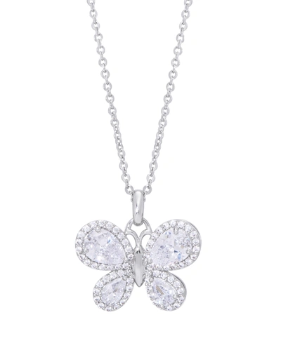 Shop Macy's Cubic Zirconia Butterfly Pendant 18" Necklace In Silver Plate