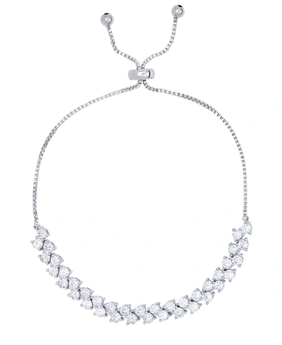 Macy's Cubic Zirconia Double Row Adjustable Bolo Bracelet In Silver Plate In Silver