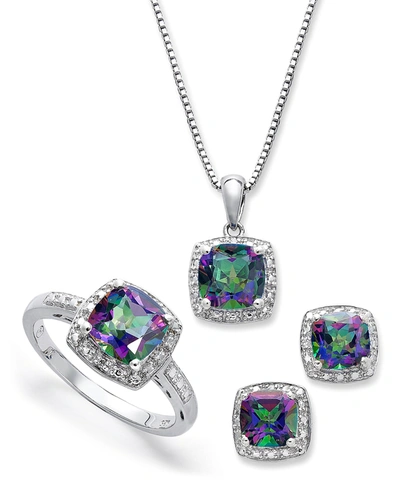 Macy's Sterling Silver Jewelry Set, Mystic Topaz (4-3/4 Ct. T.w.) And Diamond Accent Necklace, Earrings And In Mystic Topaz