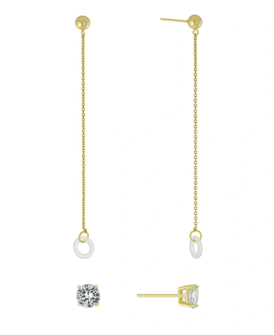 Macy's Cubic Zirconia Studs And Hoop Chain Drop Air Pods Holder In Gold Over Silver Plated In Gold