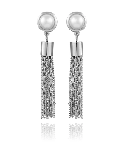 Shop T Tahari Women's Pearl And Chain Drop Earring In Silver